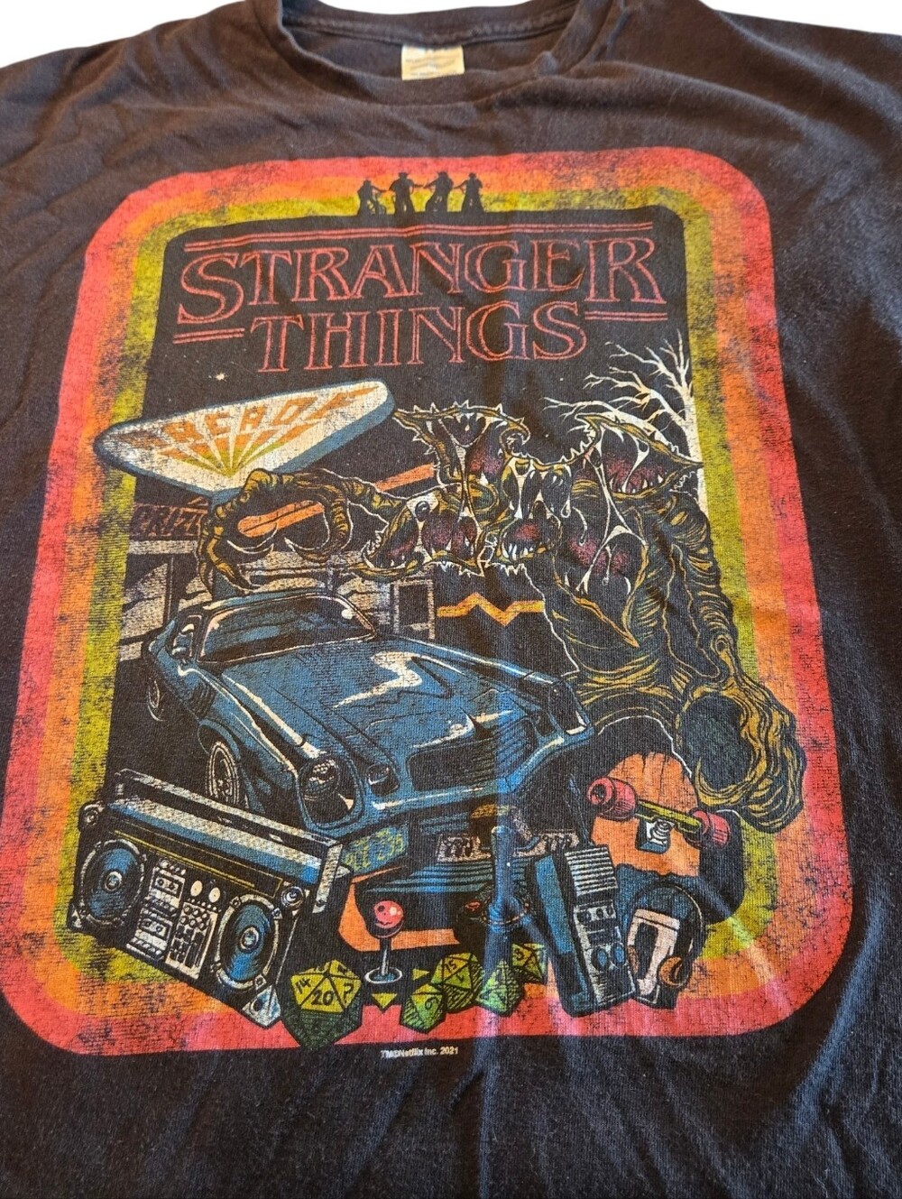 Stranger Things Retro Arcade Black Graphic Tee Size Large